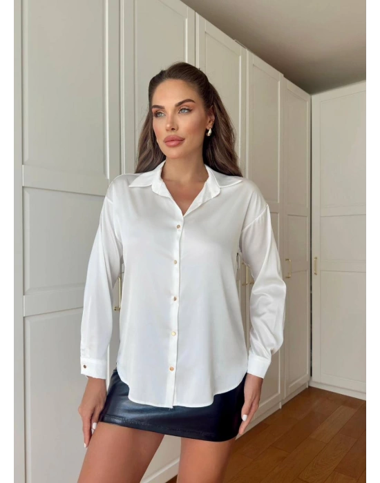 İpek Saten Gömlek-Siyah