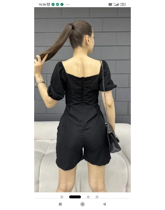 Karpuz Kol Madonna Yaka Siyah Tulum