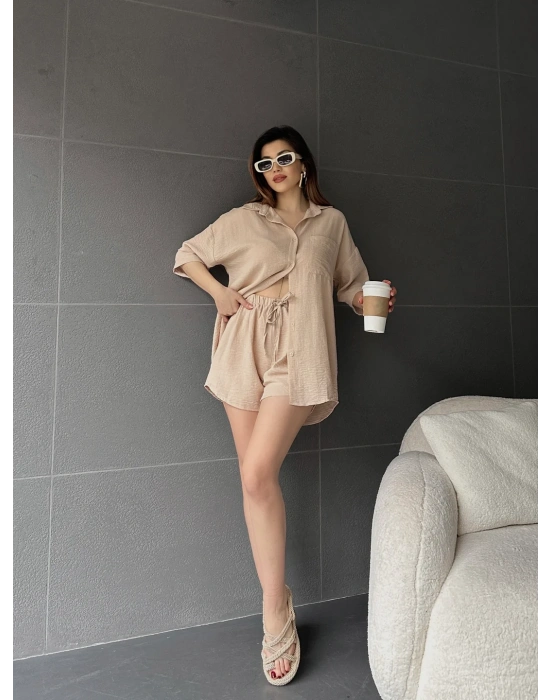 KETEN ŞORTLU TAKIM-BEJ