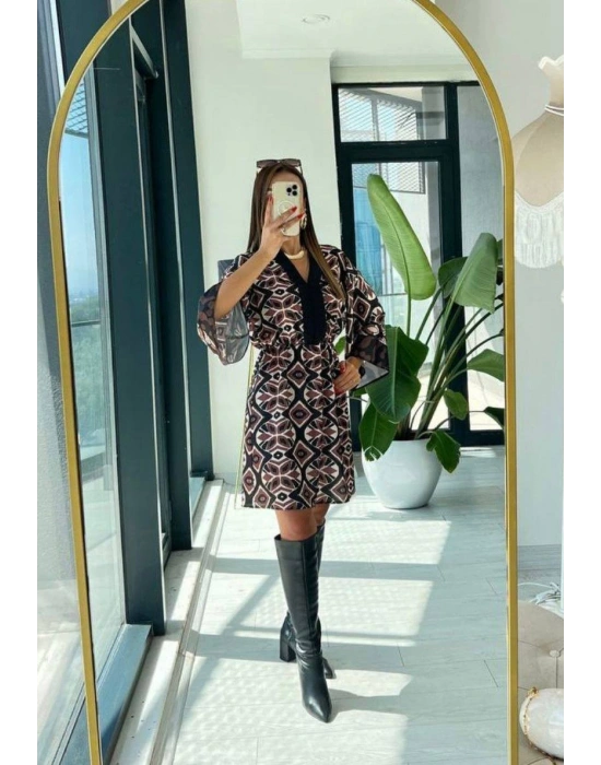 Kimono Saten Elbise Kahve