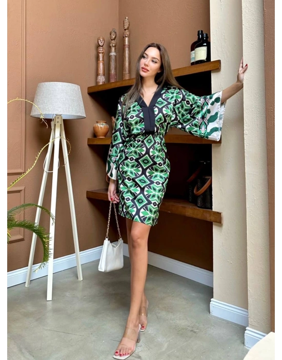 Kimono Saten Elbise Yeşil