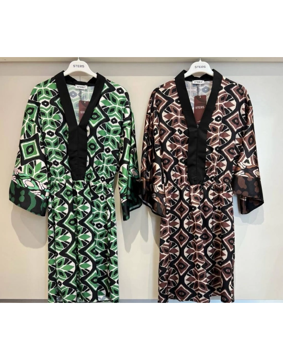 Kimono Saten Elbise Kahve