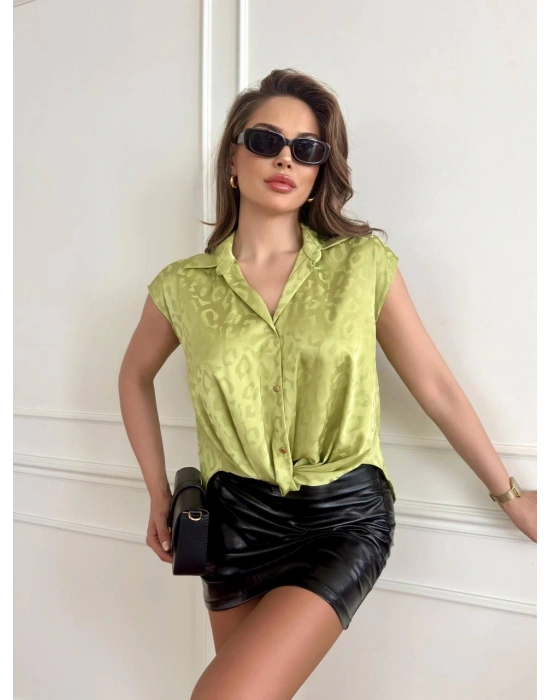 KOLSUZ DÜĞÜMLÜ SATEN BLUZ-MİNT YEŞİL