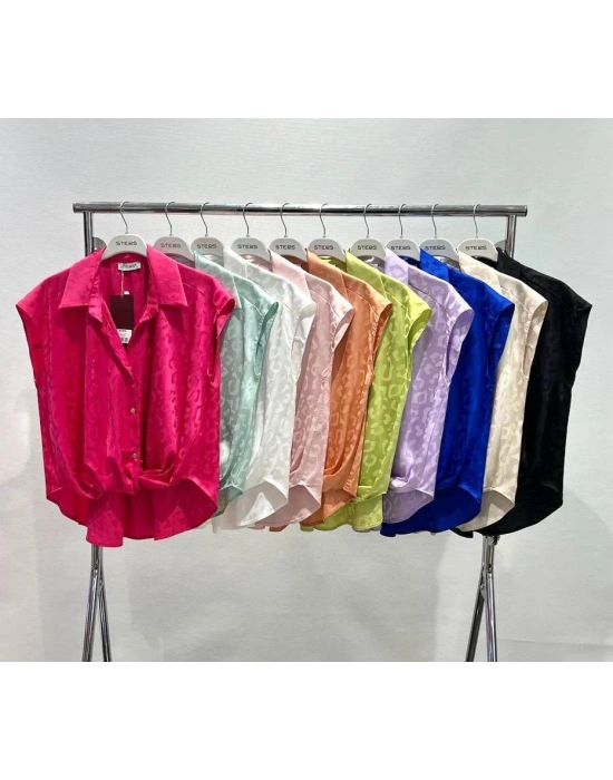 KOLSUZ DÜĞÜMLÜ SATEN BLUZ-MİNT YEŞİL