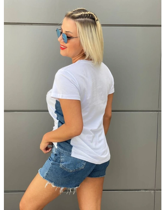 KOT DETAY PULLU TİŞÖRT BEYAZ