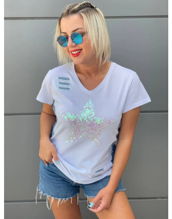 KOT DETAY PULLU TİŞÖRT BEYAZ