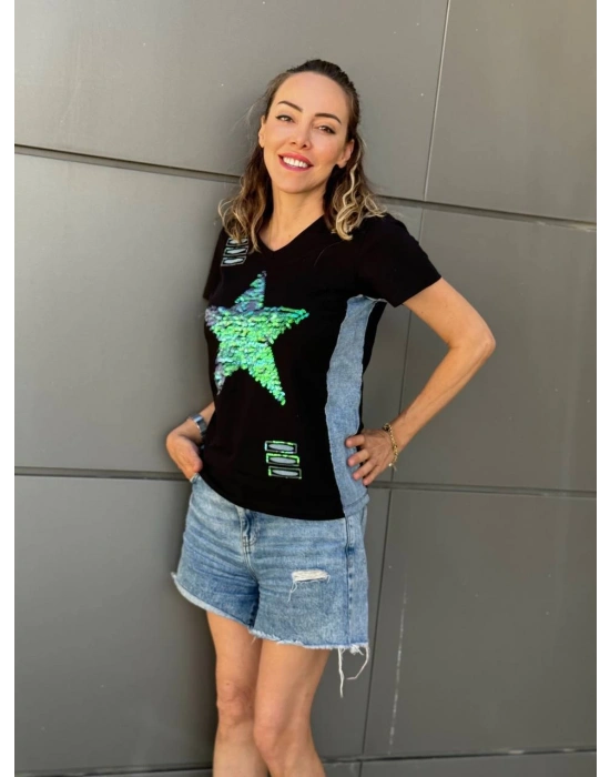 KOT DETAY PULLU TİŞÖRT SİYAH