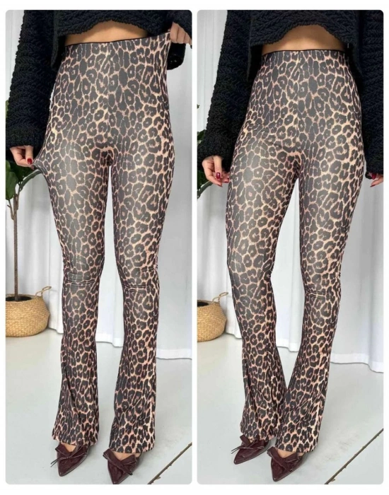 LEOPAR DESEN ÇELİK TAYT PANTOLON