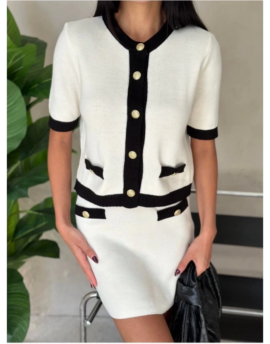 KISA ETEKLİ GOLD DÜĞMELİ TRİKO TAKIM BEYAZ