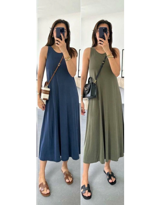 MODAL KUMAŞ KALIN ASKILI ELBİSE FÜME