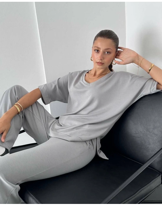 MODAL KUMAŞ V YAKA İKİLİ TAKIM LACİVERT