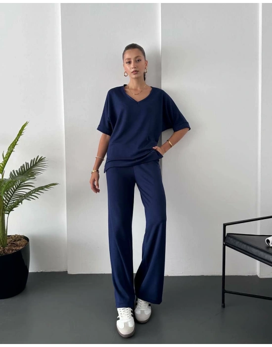 MODAL KUMAŞ V YAKA İKİLİ TAKIM LACİVERT