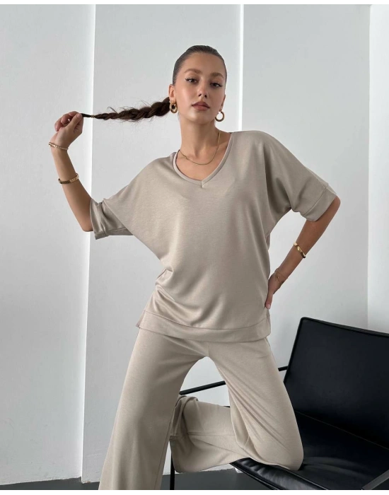 MODAL KUMAŞ V YAKA İKİLİ TAKIM LACİVERT