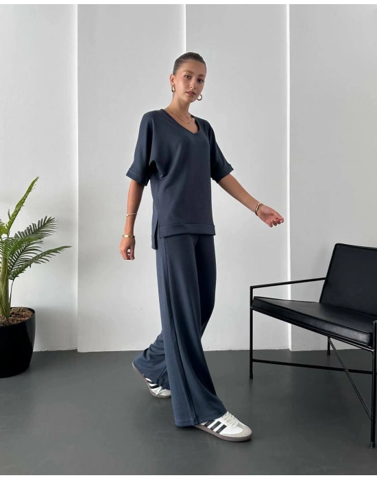 MODAL KUMAŞ V YAKA İKİLİ TAKIM LACİVERT