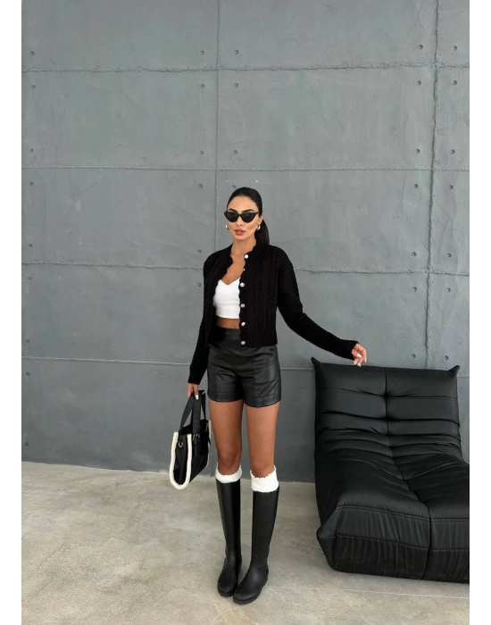 ÖRGÜ DETAYLI KEMER BOY HIRKA GRİ