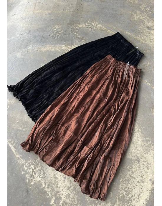 PİLELİ SATEN KUMAŞ BELİ LASTİKLİ SİYAHETEK