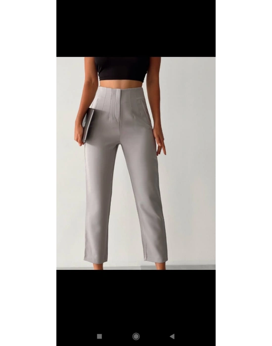 Pileli Pantolon-Gri