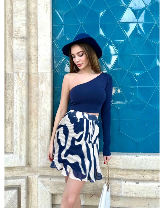 Pliseli Şifon Etek-Siyah