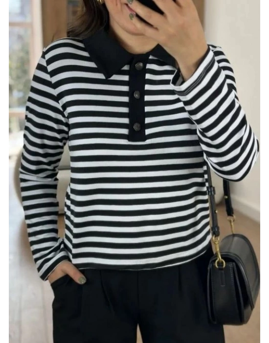 POLO YAKA ÇİZGİLİ SWEAT