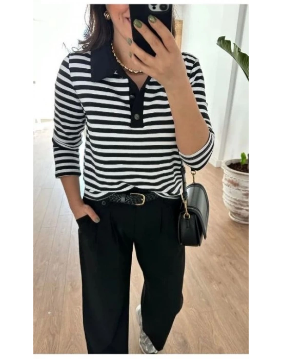 POLO YAKA ÇİZGİLİ SWEAT