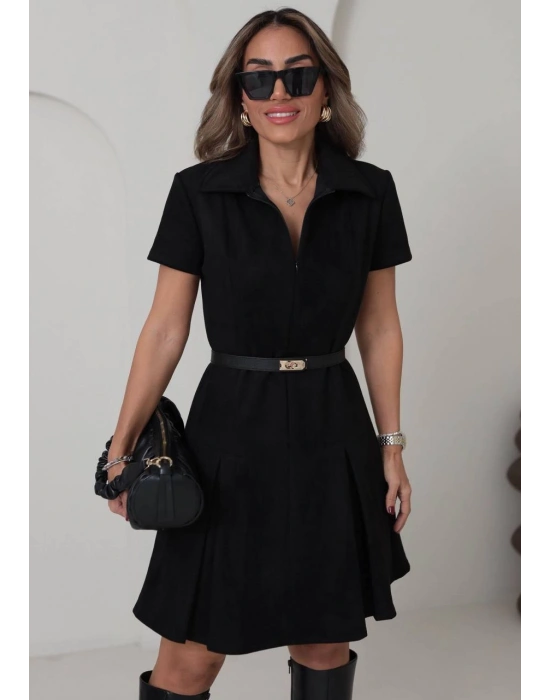 POLO YAKA NUBUK KUMAŞ ELBİSE EKRU