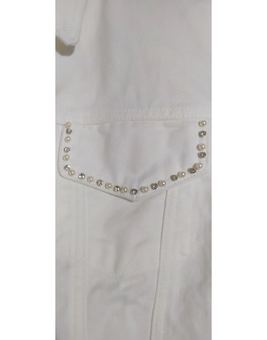 TAŞ İŞLEMELİ KOT CEKET-BEYAZ