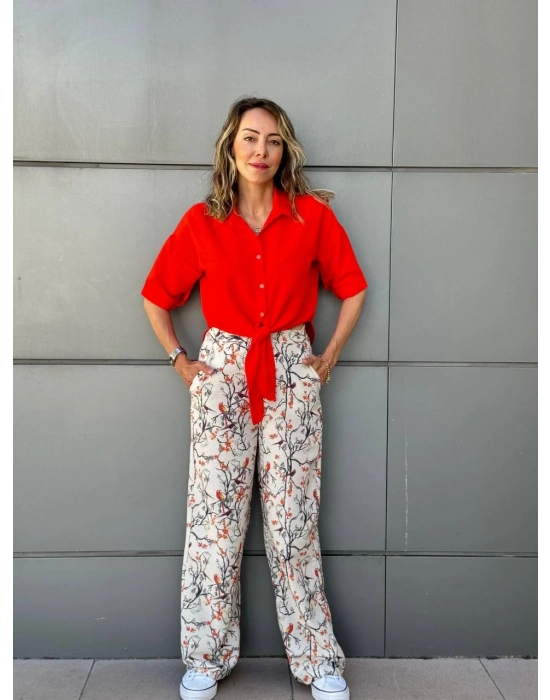 AEROBİN KUMAŞ BAĞLAMALI GÖMLEK NAR ÇİÇEĞİ