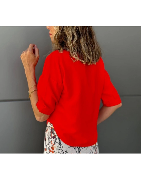 AEROBİN KUMAŞ BAĞLAMALI GÖMLEK NAR ÇİÇEĞİ