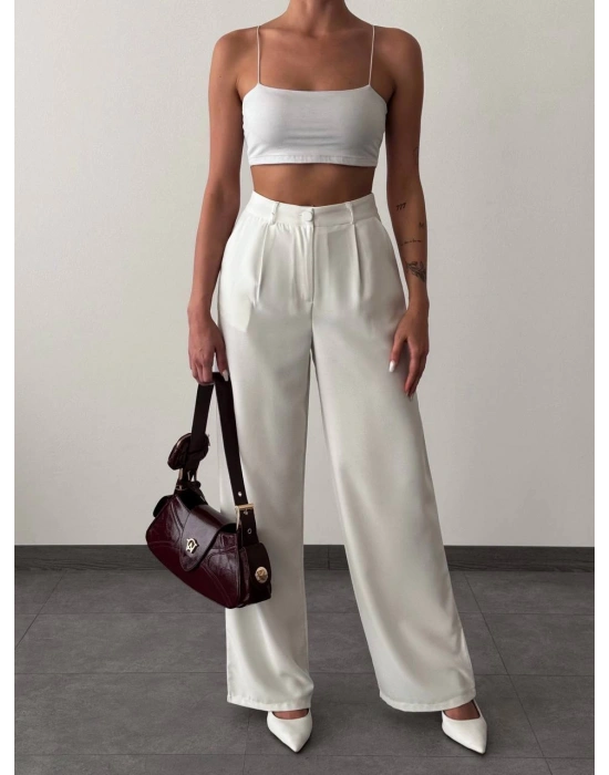 Twill Palazzo Pantolon-Beyaz