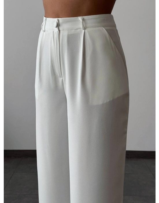 Twill Palazzo Pantolon-Beyaz