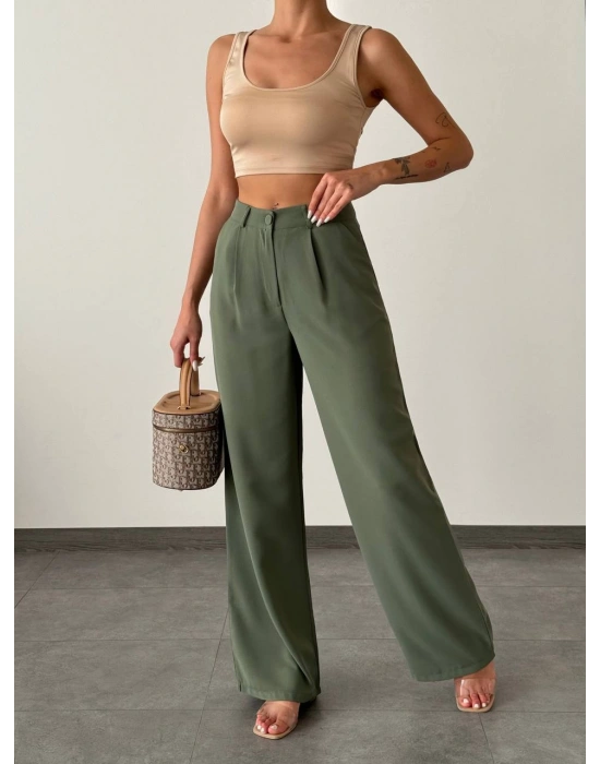 Twill Palazzo Pantolon-Beyaz