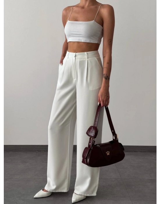 Twill Palazzo Pantolon-Beyaz