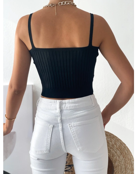 V YAKA ASKILI TRİKO BLUZ