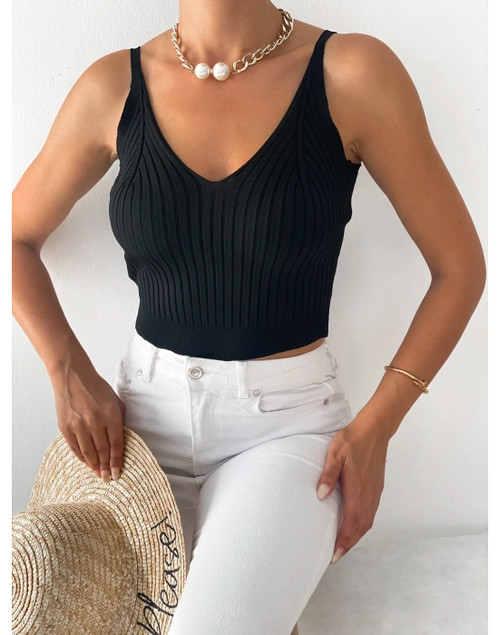 V YAKA ASKILI TRİKO BLUZ