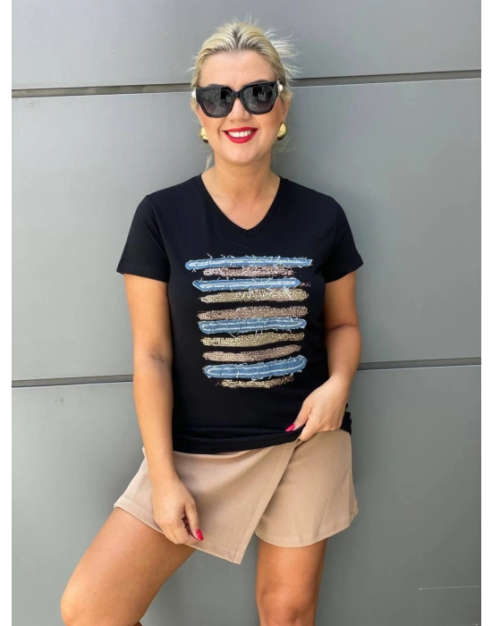 V YAKA KOT DETAY PULLU TİŞÖRT BEYAZ