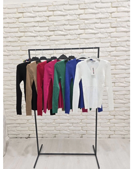 V YAKA LİKRAKI ETEK UCU FİTİLLİ BASİC TRİKO FUŞYA