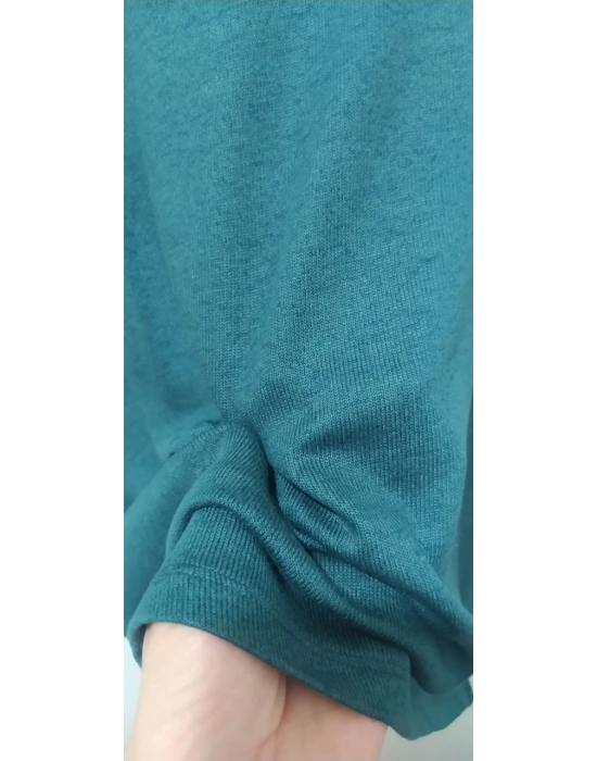 V YAKA TAŞ İŞLEMELİ PETROL BLUZ