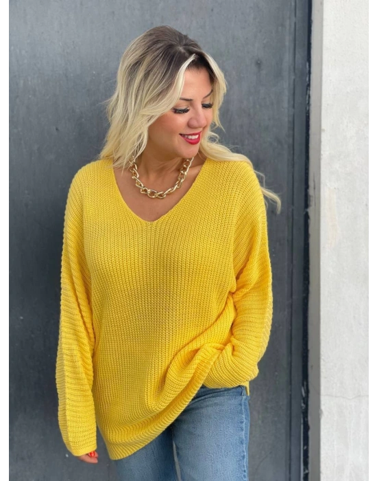 Selanik Örgü Yarasa Kol Kazak Pembe