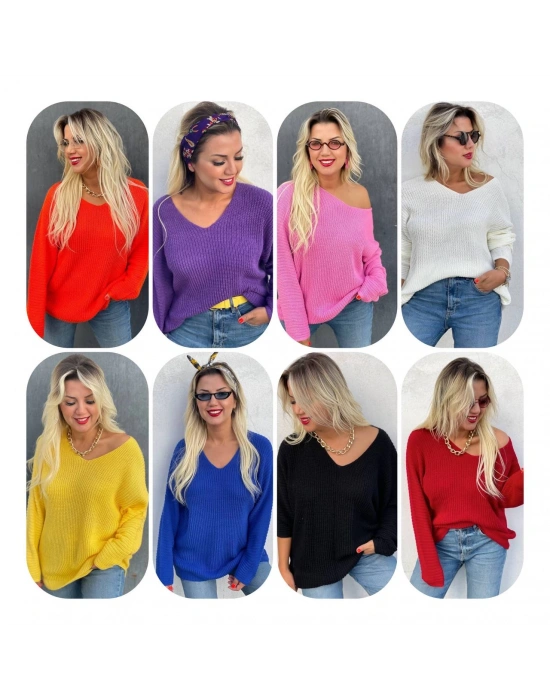 Selanik Örgü Yarasa Kol Kazak Pembe