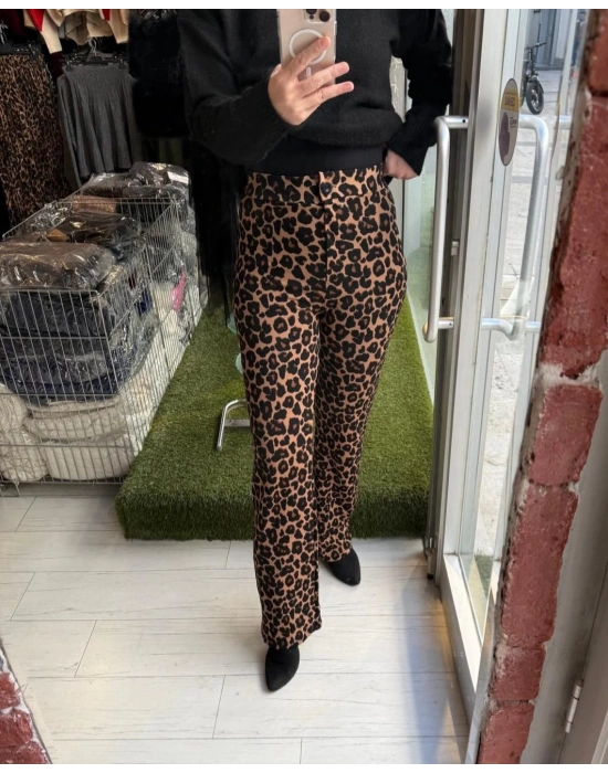 YÜKSEK BEL LİKRALI PALAZZO LEOPAR PANTOLON
