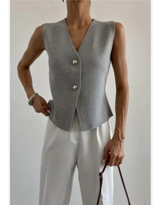 ZR GOLD DÜĞMELİ PREMIUM KALİTE ÇELİK TRİKO YELEK BEYAZ