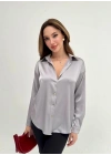 İpek Saten Gömlek - Gri