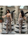 Parlak Kumaş Leopar Pantolon