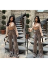 Parlak Kumaş Leopar Pantolon