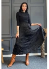 PİLELİ SATEN KUMAŞ BELİ LASTİKLİ SİYAHETEK