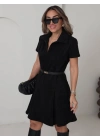 POLO YAKA NUBUK KUMAŞ ELBİSE SİYAH