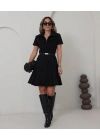 POLO YAKA NUBUK KUMAŞ ELBİSE SİYAH