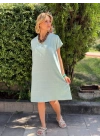 SALAŞ KALIP V YAKA KETEN ELBİSE MİNT