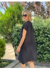 SALAŞ KALIP V YAKA KETEN ELBİSE SİYAH