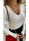 V YAKA LİKRAKI ETEK UCU FİTİLLİ BASİC TRİKO FUŞYA